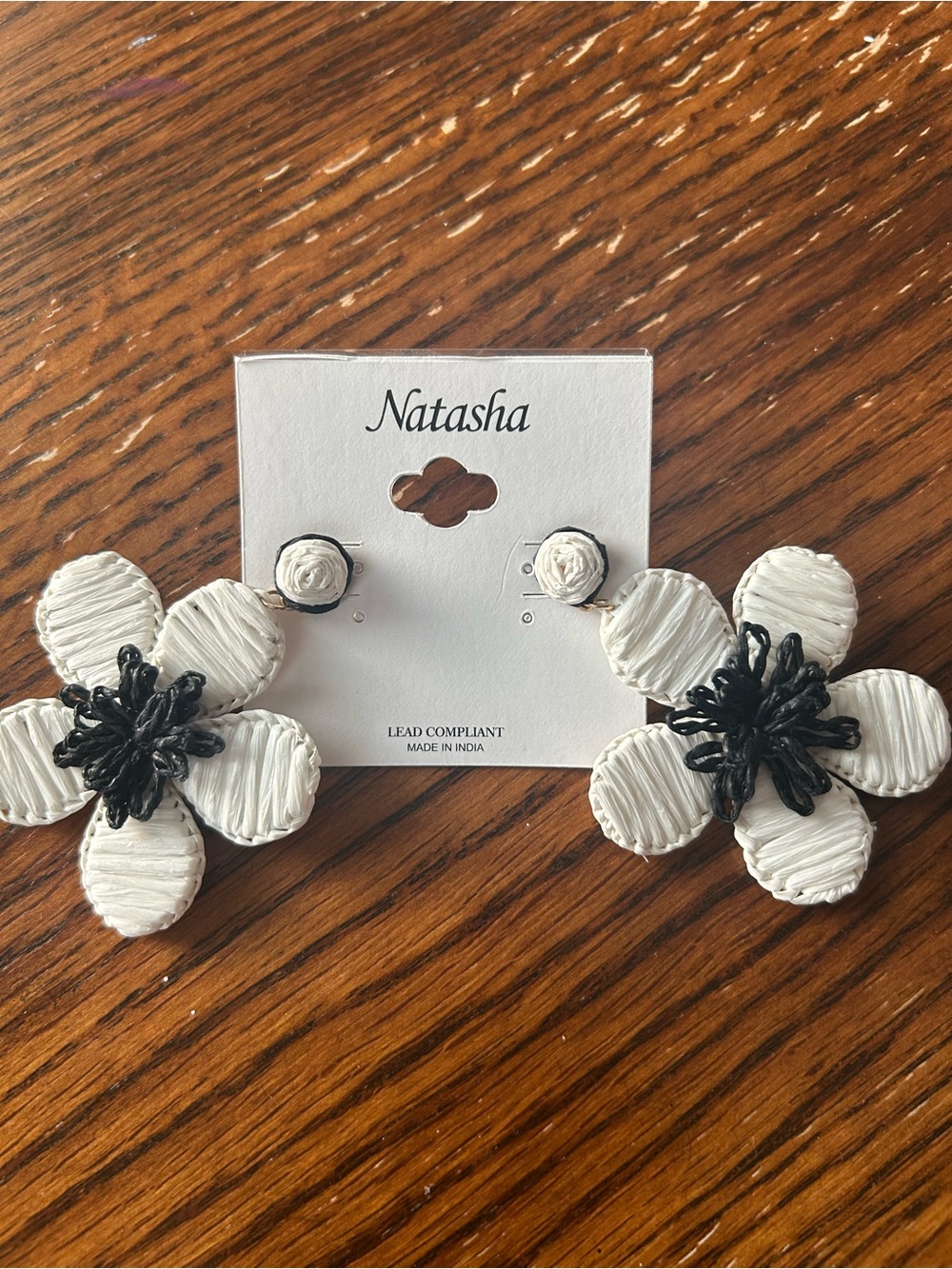 Natasha Couture White and Black Floral Drop Earrings - Picture 4 of 4
